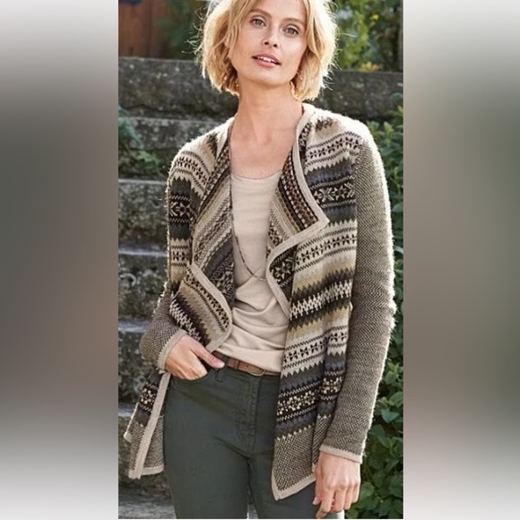 Garnet Hill fair Isle knit draped sweater open cardigan longline Wool Alpaca - Picture 1 of 11